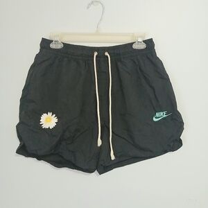 Nike Women's Black Athletic Shorts with Teal Logo & Daisy Patch Vintage